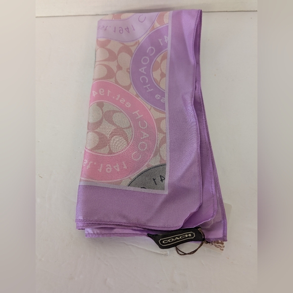 Coach Pastel Lavender and Pink Logo Silk Scarf - Picture 1 of 3